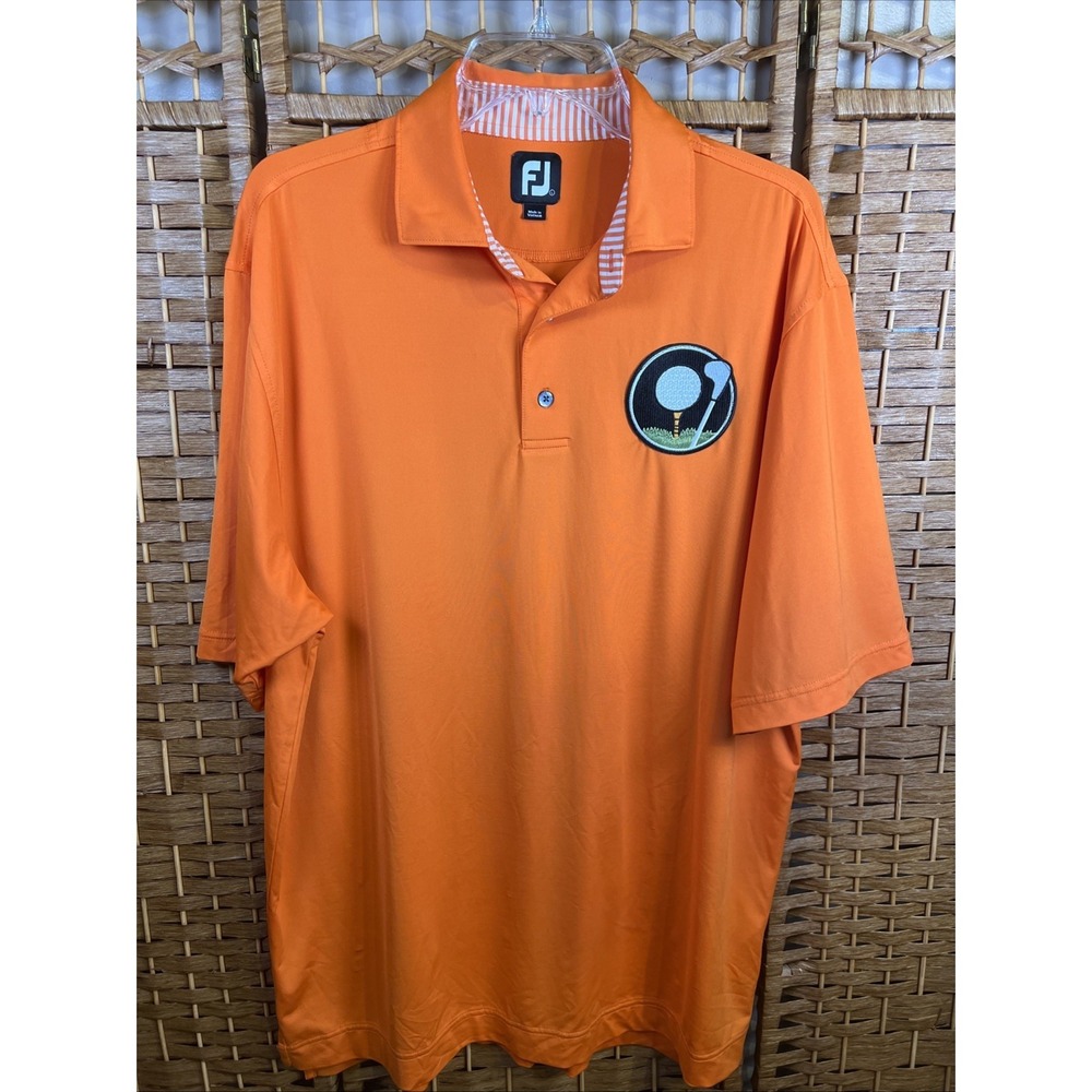 FootJoy FJ Golf Orange Polo Shirt Mens Large Athletic Fit Pattern Performance
